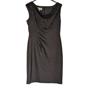 Donna Ricco grey dress with sparkly top, draping. Size 10.